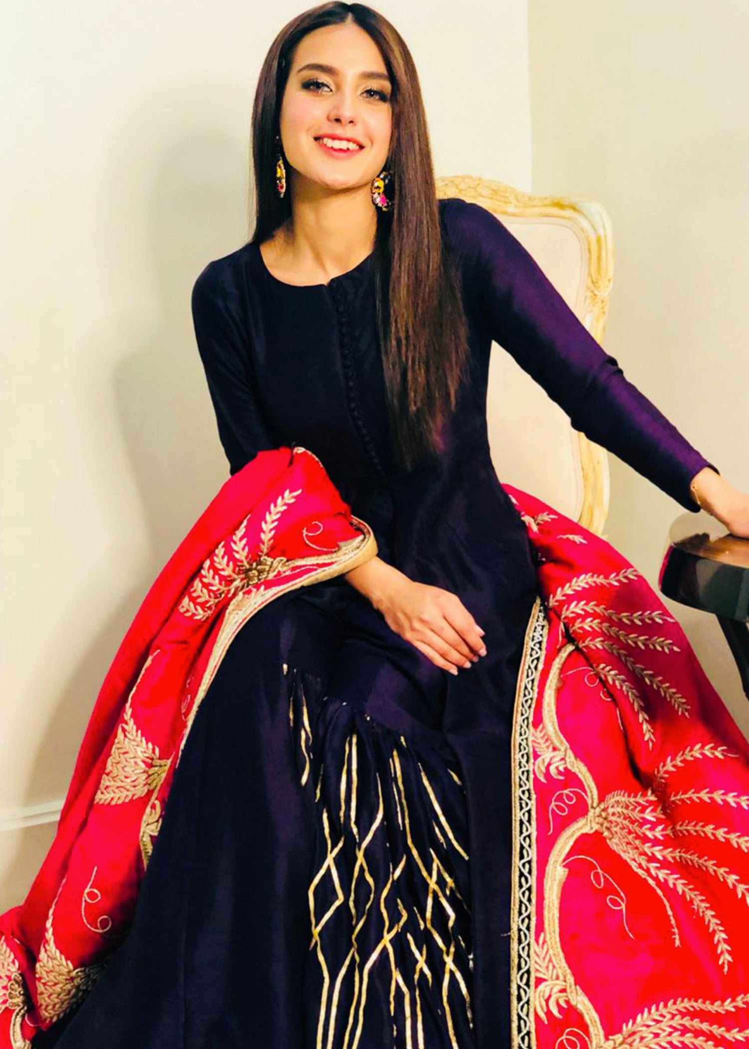 iqra aziz blue dress Parishay Monaco Luxury Summer Lawn MS-06: Navy Blue Pakistani Suit with Iqra Aziz YourLibaas
